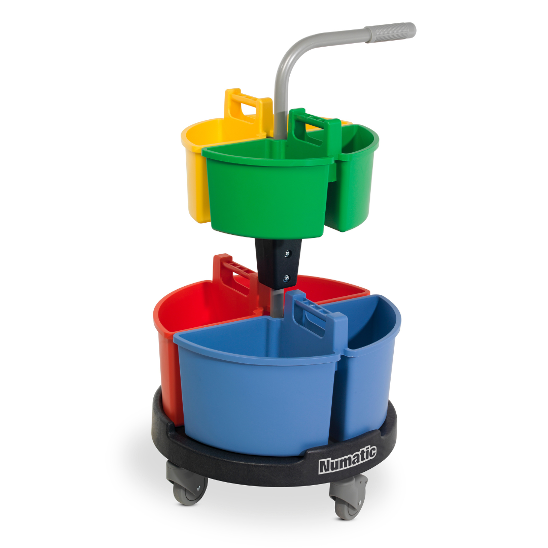 Numatic Carousel NC4R wózek do sprzątania z podwójnymi kuwetami caddy do segregacji HACCP i kontroli zakażeń