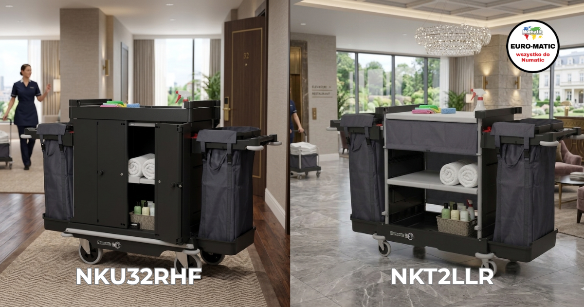 NKU32RHF vs NKT2LLR - porównanie wózków Numatic NuKeeper do housekeepingu hotelowego